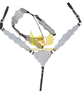 Conjunto de arreos para caballo de cuero genuino ligero con cristales personalizados, incluye cabezada, pechopetral y sillas de montar, para caballo western de temporada - Product Image 2