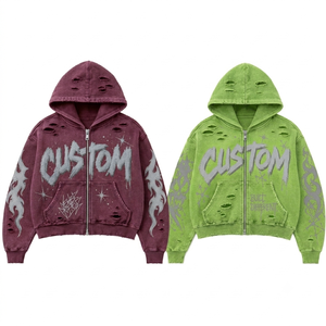 Custom Graphic Zip Hoodie Vintage Acid Wash Heavyweight Cotton Streetwear Apparel for Men Women - Product Image 2