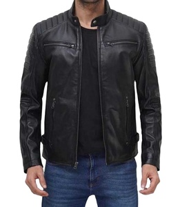 High Street Style Coated Windproof Cow Skin Leather Varsity <b>Jacket</b> Stand Collar Front Fashionable Sustainable for Autumn Men - Product Image 2