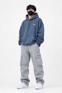 Oneten Apparel <b>Men's</b> Blue Gray Solid Knitted Pullover <b>Hoodie</b> Hooded Sweatshirt Regular Sleeve Autumn Eco-friendly Front Logo - Product Image 5