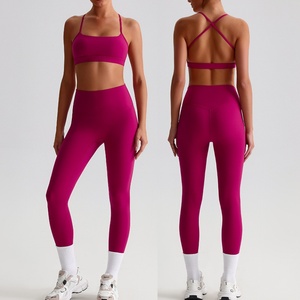 Women's Custom Free Logo Solid Seamless Breathable Four-Way Stretch High Waist Full Length Lightweight 2-Piece Sets Yoga Four-Wa - Product Image 4