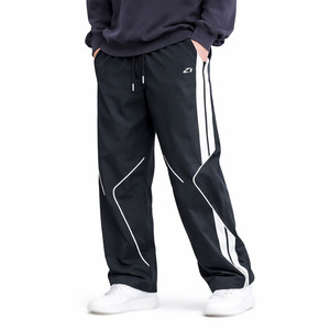 Men Nylon Panel Design Track <b>Pants</b> Elastic Waist Loose Straight Fit Contrast Piping Streetwear OEM Custom Manufacturing - Product Image 1