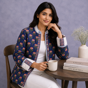 Chaqueta de Algodón Acolchada con Estampado Floral para Mujer, Ligera, con Estampado de Bloques, Frente Abierto, Estilo Casual Boho, Fabricante Mayorista OEM ODM - Product Image 6