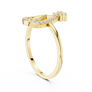 Anillo Clásico Minimalista en Forma de Hoja de Oro Amarillo Sólido de 14k con Diamantes Cultivados en Laboratorio de Corte Redondo, Regalo de Boda Clásico - Product Image 4