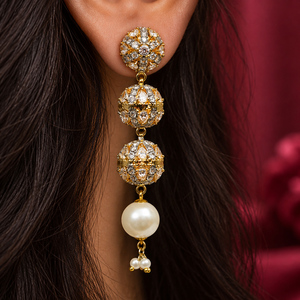 Pendientes Largos de Perlas con Globo Terráqueo de Circonita Cúbica de Calidad Premium, Suministro al por Mayor - Product Image 6
