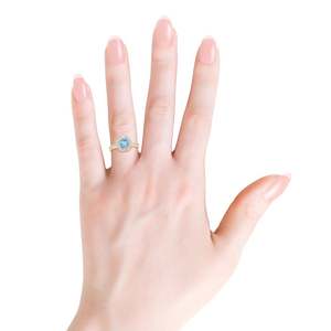 Anillo de Oro Sólido de 14K con Aguamarina Floral Redonda y Detalles de Diamantes, Joyería Fina Hecha a Mano y Personalizada para Boda o Compromiso - Product Image 3