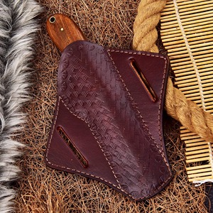 Cuchillo de caza vaquero de acero de Damasco hecho a mano con mango de madera exótica, funda de cuero tipo pancake Bull Cutter, hoja fija, utilitario, OEM - Product Image 5