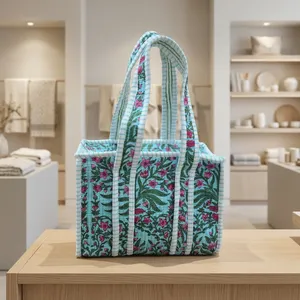 Sac fourre-tout mini en toile à imprimé floral bohème avec fermeture éclair, léger, isolé, vintage, pour femme, idéal pour le shopping ou les pique-niques - Product Image 2