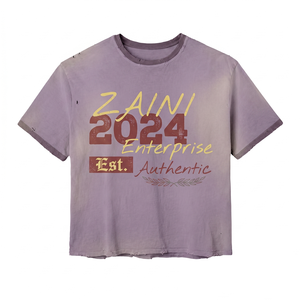 T-shirt en coton épais 260 GSM délavé à l'acide, couleur lavande délavée, style streetwear, impression sérigraphiée, pour hommes - Product Image 1