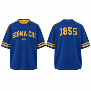 Sigma Chi 1855 T-shirt surdimensionné à manches courtes pour homme, bleu, avec bordure contrastée dorée, décontracté, col rond, en jersey de coton - Product Image 1