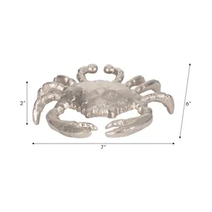 Escultura de Cangrejo de Metal Plateado Hecha a Mano de 7 Pulgadas, Decoración Náutica Costera para Mesa, Hogar, Oficina, Casa de Playa y Regalos - Product Image 6
