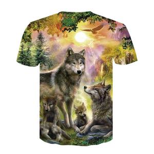 Camiseta de Verano para Hombre, Estilo Urbano, Nueva Temporada, Manga Corta, Estampado Digital 3D de Lobo, Sublimación, Gran Venta - Product Image 2