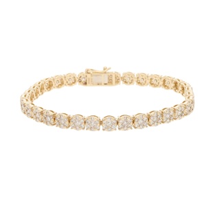 สร้อยข้อมือเทนนิสลายเพชรกลม4.49CTW หรูหราทำด้วยมือทอง14K สำหรับผู้หญิงที่ฉลาด - Product Image 1
