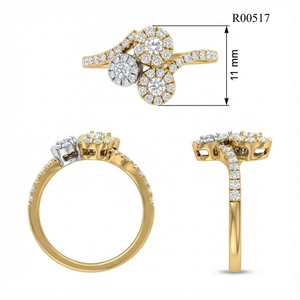 Bijoux fins Design populaire 18 carat jaune Rose blanc véritable diamant 3 grappes anneau pour femme cadeau - Product Image 4