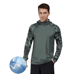 Unisex Camouflage Long Sleeve Hooded Fishing Shirt with Face Mask Waterproof UPF 50 Anti-UV Pullover <b>Top</b> Featuring Front Logo - Product Image 2