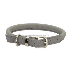 Collar de Perro Enrollado de Cuero de Diseño de Moda de Alta Calidad Disponible en Color Bronceado, Negro y Gris con Herrajes Chapados en Oro de Alto Acabado - Product Image 6