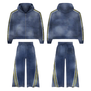 STITCHMODE Custom for Acid Wash Zip Distressed Baggy <b>Tracksuit</b> French Terry Flared Sweatpants Hoodie Joggers Men's - Product Image 4
