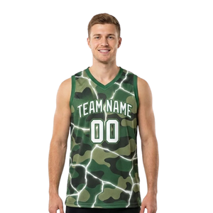 Conjunto de Baloncesto con Patrones de Camuflaje, Camiseta sin Mangas con Cuello en V para Hombre y Pantalones Cortos Ajustados Lisos con Nombre del Equipo y Números de Jugador - Product Image 3