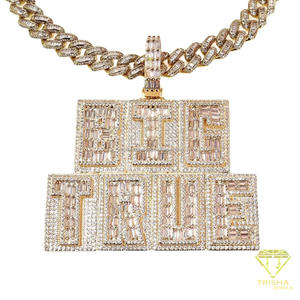 Collar con colgante de letra personalizada con diamante cultivado en laboratorio de lujo y cadena cubana brillante, joyería personalizada. - Product Image 3