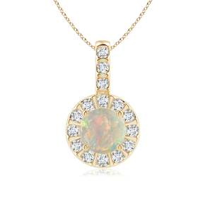Pendentif en or pur 14 carats de haute qualité, fait main, avec opale et diamants certifiés IGI, serti d'une halo de diamants en barre - Product Image 1