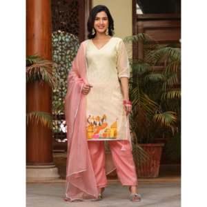 Ensemble de costume en mousseline de soie peinte à la main pour femmes Urmila, disponible en taille XS - Product Image 1