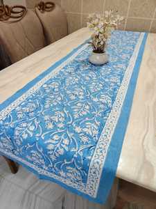 Classy And Trendy Designer Blue And White Color Floral Embroidery Work 100% Cotton Material <b>Table</b> <b>Runner</b> For Home Hotel <b>Dining</b> - Product Image 1