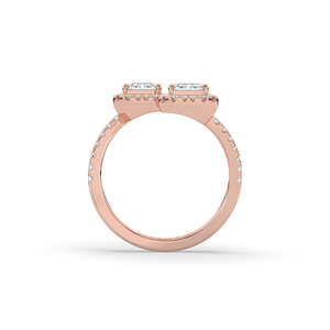 Bague personnalisée en diamant de laboratoire taille brillant émeraude 2,40 carats, or 14 carats, légère, unique, moderne, bijoux de mariage pour elle - Product Image 3