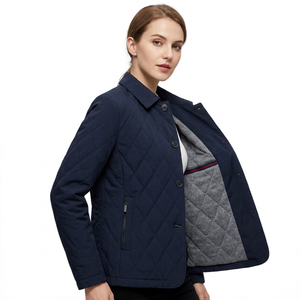 Chaqueta Acolchada Azul Marino para Hombre con Cuello Camisero, Cortavientos, Informal, Relleno de Poliéster, Corte Regular, para Otoño - Product Image 3