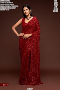 Sari en Georgette Vert Zariya - Sans plis, anti-humidité, idéal pour les fêtes d'hiver et les mariages traditionnels - Product Image 2