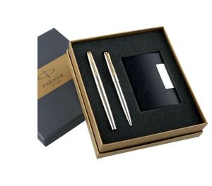 Parker Galaxy <b>Gold</b> Trim Ball <b>Pen</b> with Free Card Holder (Stainless Steel) - Product Image 2