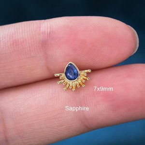 ต่างหูแซฟไฟร์แบบหลังแบน เงินแท้ 925 ชุบทอง 14K สำหรับเจาะกระดูกอ่อนหู ประดับอัญมณี - Product Image 6