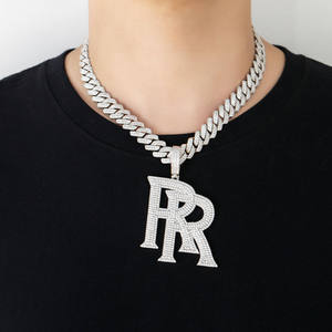 Unisex 925 Silver Rhodium Plated Iced <b>Letter</b> <b>R</b> Pendant HipHop Chain <b>Necklace</b> Micro Pave Moissanite Themed Charm Party Everyday - Product Image 1