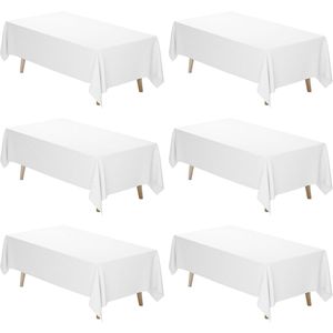 6 Pack 70 X 120 Inch White Polyester Rectangular <b>Tablecloths</b> <b>Rectangle</b> Table Covers for Party B Elegant Table Cloth - Product Image 1