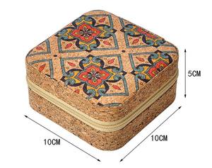 Boîte à bijoux vintage en liège portable, durable et légère, avec fermeture éclair, forme carrée de 2 pouces, pour ranger boucles d'oreilles, colliers et bagues - Product Image 2