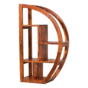 Estantería en forma de D hecha de madera de teca maciza de alta calidad con acabado marrón para uso en interiores. - Product Image 1