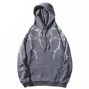 Sudadera con Capucha Extra Grande para Hombre, Diseño de Rayos Grises, Algodón French Terry, Estilo Casual Urbano para Otoño - Product Image 1