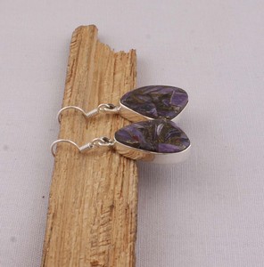 925 Sterling Silver Purple Copper Charoite <b>Earrings</b> Natural Composite Gemstone Triangular Dangle <b>Earrings</b> <b>Handmade</b> Jewelry - Product Image 3
