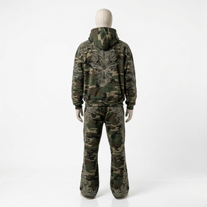 <b>Mens</b> <b>Camouflage</b> Tracksuit <b>Jacket</b> Pants Rhinestone Embroidery Custom Streetwear Sportswear Matching Set New - Product Image 2