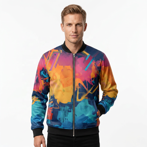 Blouson bomber unisexe à imprimé abstrait, écologique, en polaire longue, fermeture éclair sur le devant, col à capuche, décontracté, hiver, polyester/coton - Product Image 5