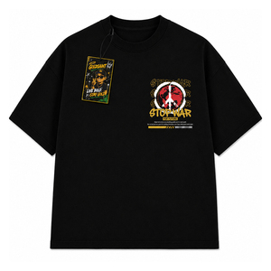 เสื้อยืดโอเวอร์ไซส์สีดำสำหรับผู้ชาย พิมพ์ลายเงินด้านหลัง สไตล์สตรีท แขนสั้น คอกลม ผ้าคอตตอนเจอร์ซีย์ ทรงพอดีตัว - Product Image 4