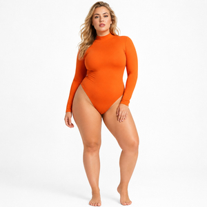 Body de una pieza de talla grande para mujer, cuello simulado, manga larga, moldeador de cuerpo, adelgazante hasta la pantorrilla, 100% Spandex Poliéster - Product Image 1