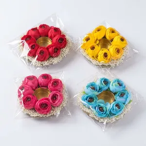 Handmade Round Beaded <b>Tea</b> <b>Light</b> <b>Holder</b> with Yellow Flowers and Pearl Trim for Home Decoration - Product Image 5