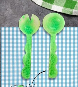 Handmade <b>Resin</b> Green Salad Server Spoon Set Colorful Modern Kitchen Utensils Tableware <b>Resin</b> <b>Crafts</b> - Product Image 1