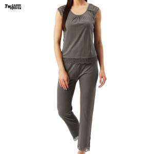 100% coton pour porter des femmes solide lavé polaire pyjama ensemble sans manches débardeur pantalon 2 pièces sans col séchage rapide - Product Image 1