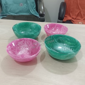Handmade Resin Shallow Fruit Salad Serving Bowl Swirl Pattern Pink <b>Marble</b> Texture Food Grade Eco-Friendly Durable Party Use - Product Image 5