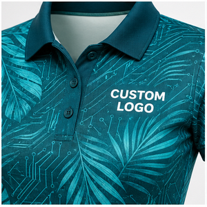 Polo Personalizado para Mujer con Estampado de Hojas Tropicales en Turquesa, Secado Rápido, Transpirable, Manga Corta, Uniforme de Golf, WPS-0816 - Product Image 6