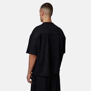T-shirt à manches courtes en tricot respirant surdimensionné pour homme, noir uni, style sportif, col rond - Product Image 6