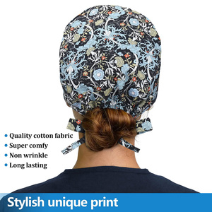 Unisex Floral Print Surgical <b>Cap</b> Buttons Tie Back Needle Detection Polyester/Cotton Fabric for Hospital <b>Scrub</b> Uniforms Drain - Product Image 5