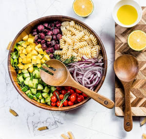 Bol à salade en bois de qualité supérieure au meilleur prix avec cuillères en bois de style campagnard pour les quantité minimale de commande négociables de fête - Product Image 4