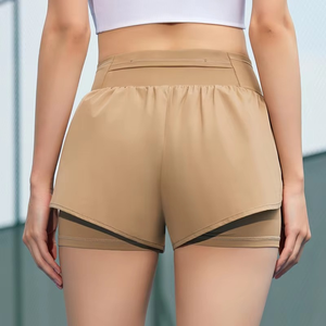 Shorts de sport pour femmes de qualité supérieure, shorts de gym taille haute avec cordon de serrage, shorts en nylon à deux couches avec poche - Product Image 4